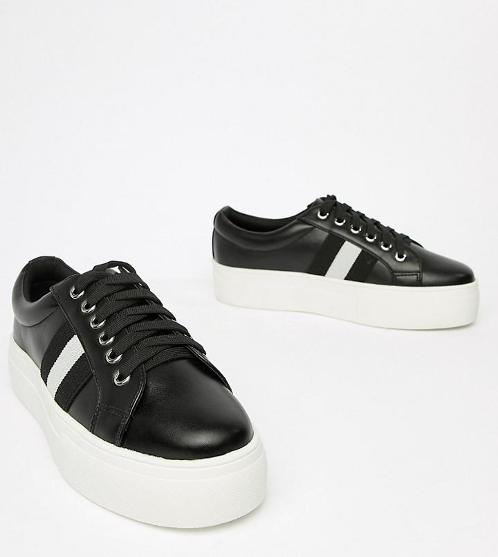 London Rebel Lace Up Flatform Sneakers - Black
