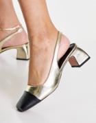 Asos Design Sally Toe Cap Slingback Block Heeled Shoes In Gold