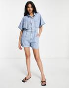 Mango Denim Romper In Blue