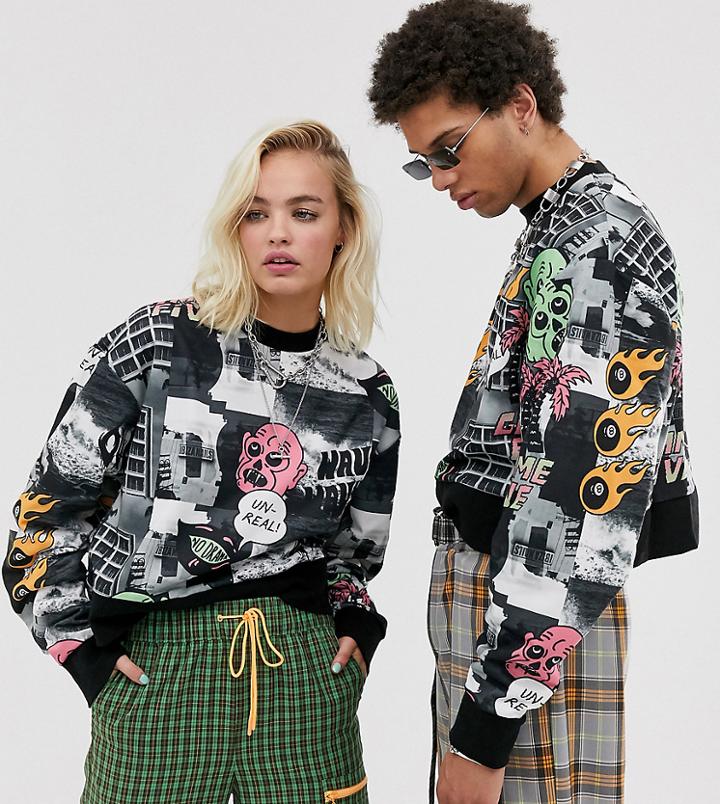 Collusion Cropped Sweatshirt With Print - Gray