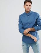 Asos Skinny Shirt In Sea Blue With Grandad Collar - Blue