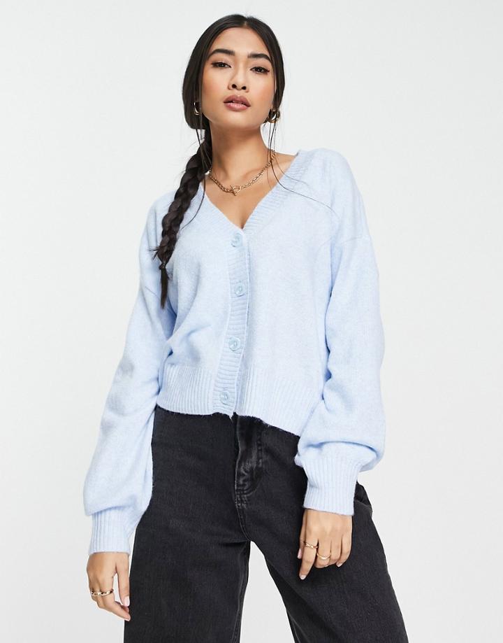 Vero Moda Fluffy Cardigan With Volume Sleeve In Light Blue