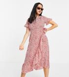 Vero Moda Petite Midi Ruffle Tea Dress In Red Dot