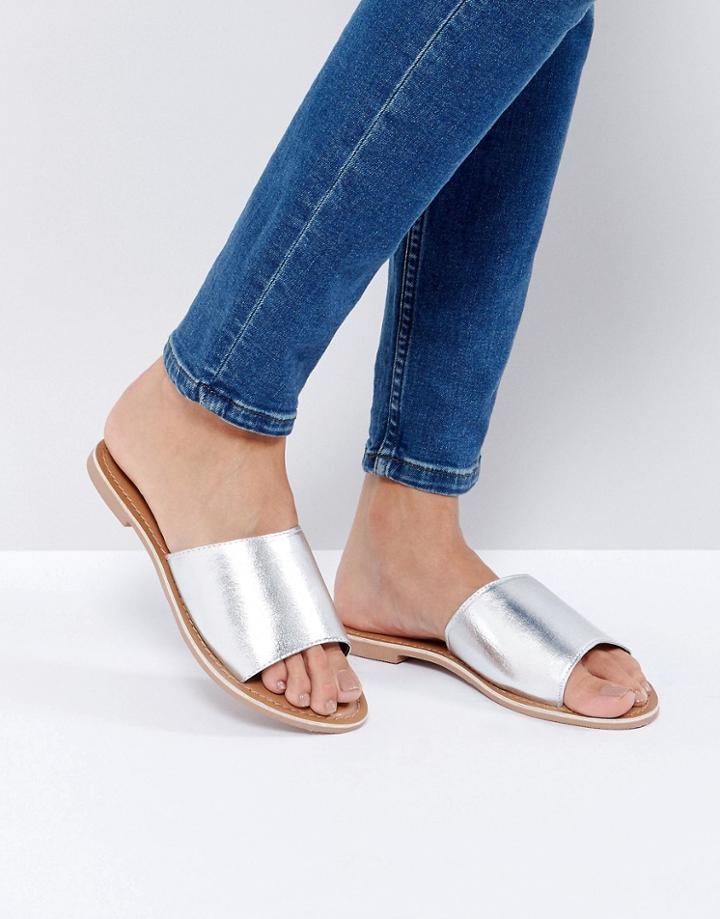 New Look Leather Flat Mule - Silver