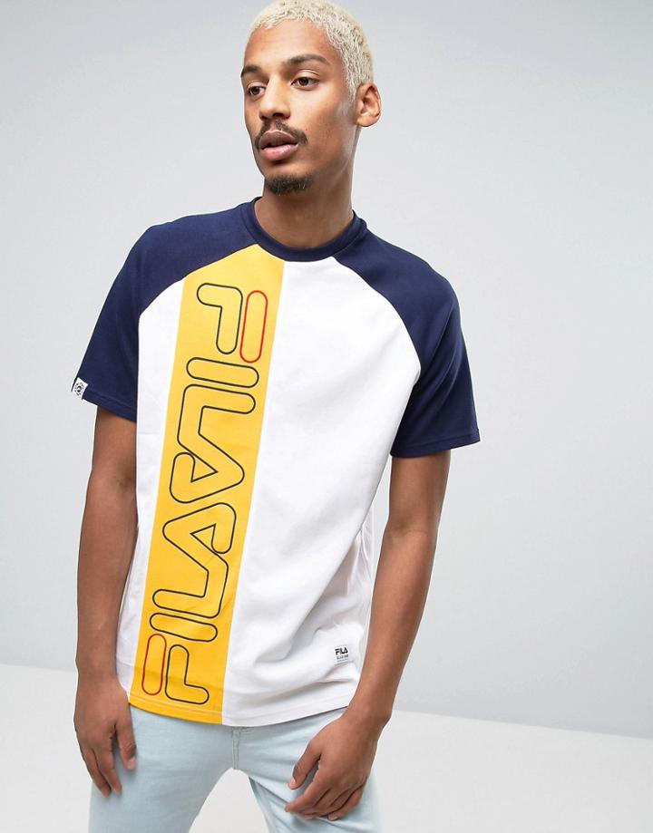Fila Black T-shirt With Large Logo Panel - White