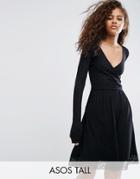 Asos Tall Wrap Dress With Lace Hem - Black