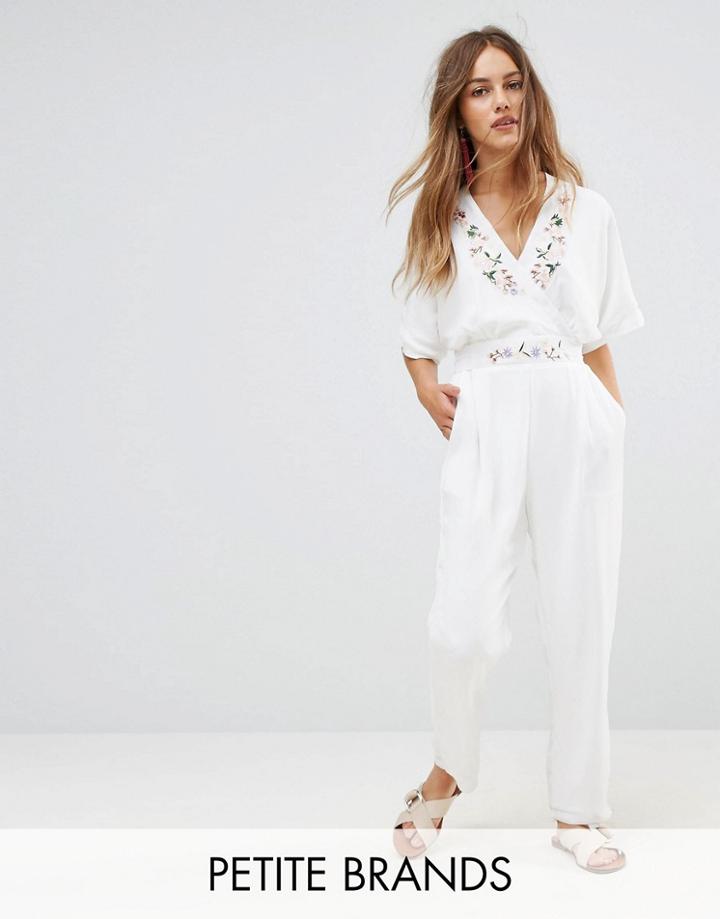 Uttam Boutique Petite Jumpsuit With Floral Trim - White