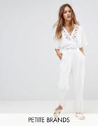 Uttam Boutique Petite Jumpsuit With Floral Trim - White