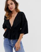 Asos Design Wrap Top With Lace Insert Detail