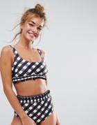 Asos Mix And Match Mixed Gingham Pom Pom Crop Bikini Top - Multi