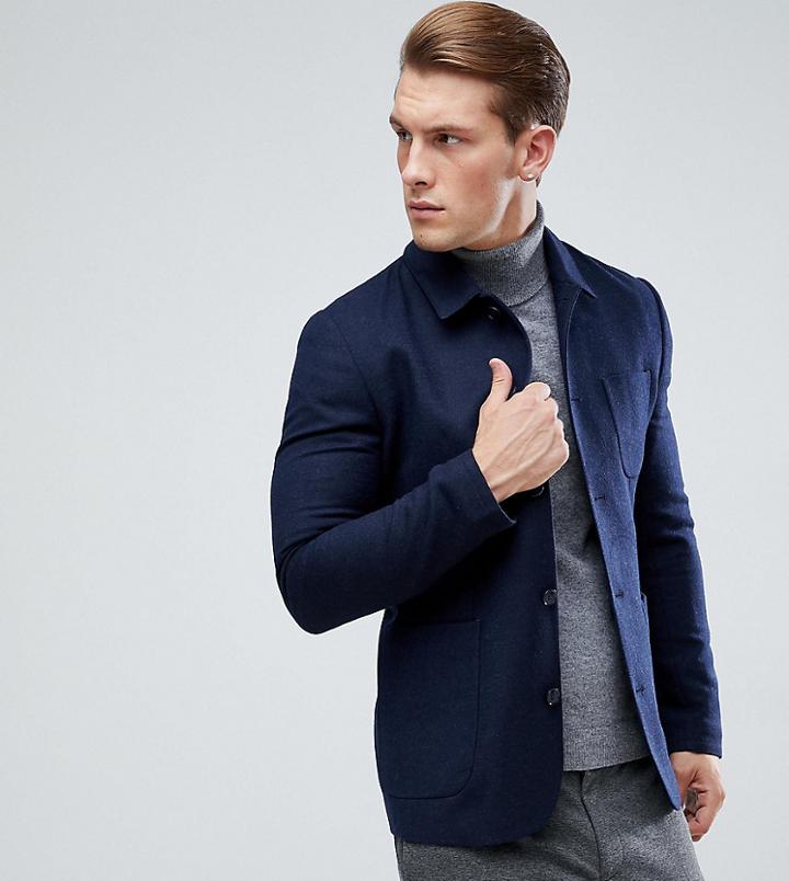 Heart & Dagger Button Through Slim Worker Jacket - Navy