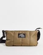 Asos Design Cross Body Bag With Badge And Padding In Khaki-green