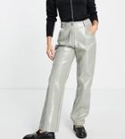 4th & Reckless Petite Straight Leg Leather Look Pants In Sage-green