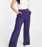 Asos Design Petite Linen Wide Leg Relaxed Flare Pants In Purple-navy
