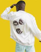 Asos Design Floral Varsity Bomber Jacket In Ecru-white