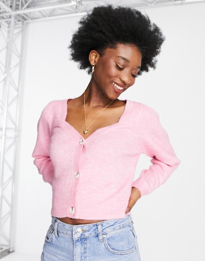 Miss Selfridge Eco Pale Pink Puff Sleeve Cardigan