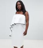 Asos Design Curve Contrast Ruffle Bandeau Midi Dress-white
