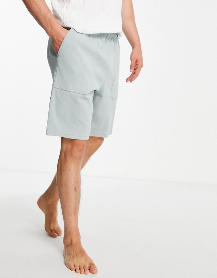Asos Design Lounge Ribbed Shorts In Green