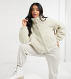 Asos Design Petite Fleece Cropped Jacket In Camel-neutral