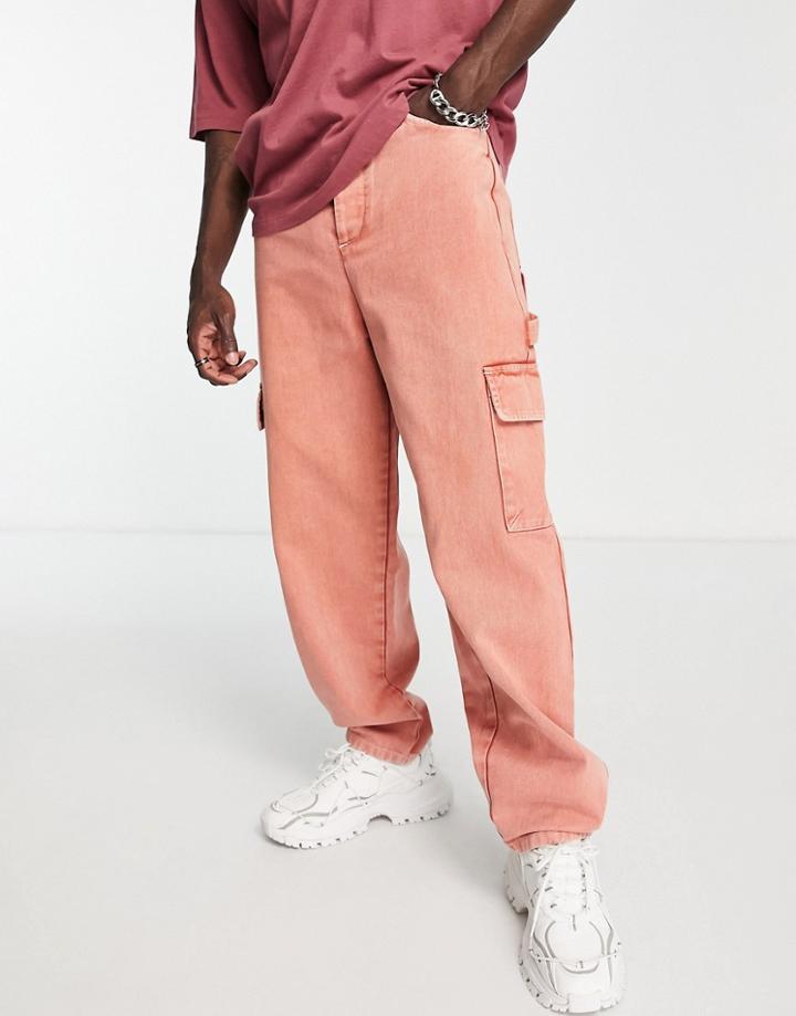 Asos Design Wide Fit Cargo Pants With Heavy Vintage Wash In Rust-orange