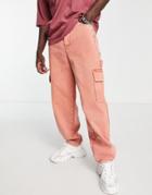 Asos Design Wide Fit Cargo Pants With Heavy Vintage Wash In Rust-orange