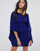 Ax Paris Extreme Frill Sleeve Long Sleeve Dress - Blue