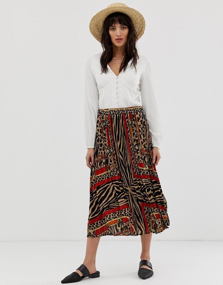 Vero Moda Animal Scarf Print Pleated Midi Skirt-multi