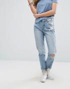 Pull & Bear Ripped Knee Mom Jeans - Blue