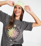 Asos Design Tall Oversized T-shirt In Charcoal With Solstice Print-grey