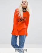 Reclaimed Vintage Inspired Long Sleeve Top With Rolling Stones Tour Print - Orange