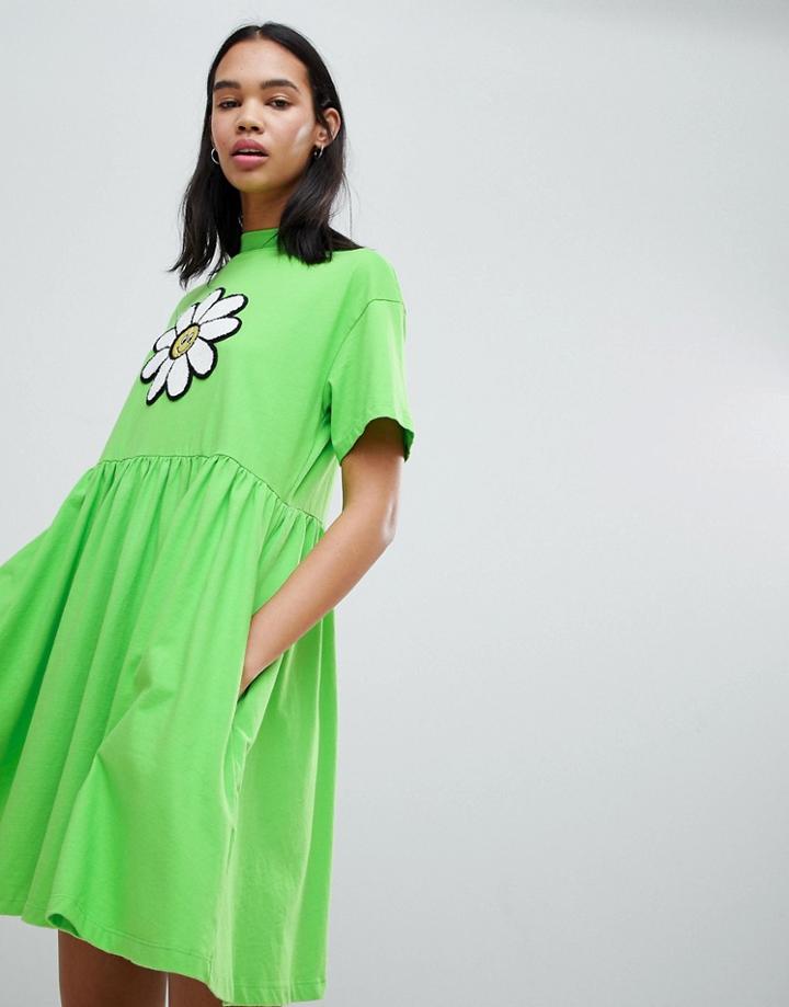 Lazy Oaf Giant Daisy Smock Dress - Green