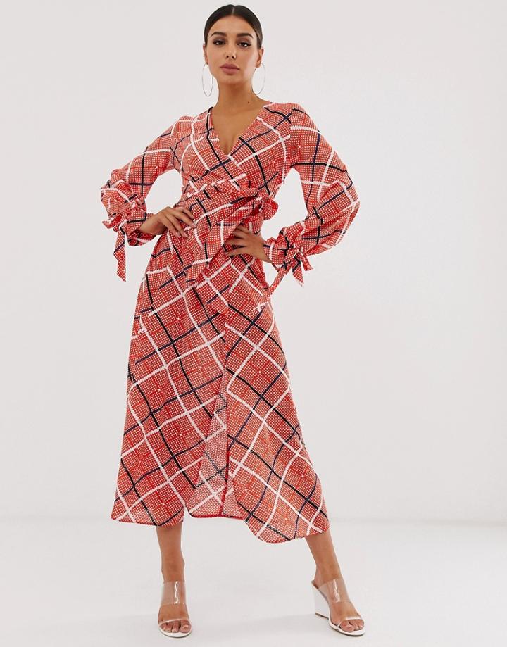 Asos Design Wrap Maxi Dress In Textured Check-multi