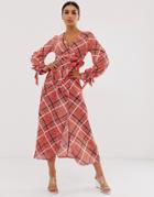 Asos Design Wrap Maxi Dress In Textured Check-multi