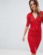 Vesper Lace Pencil Dress - Red
