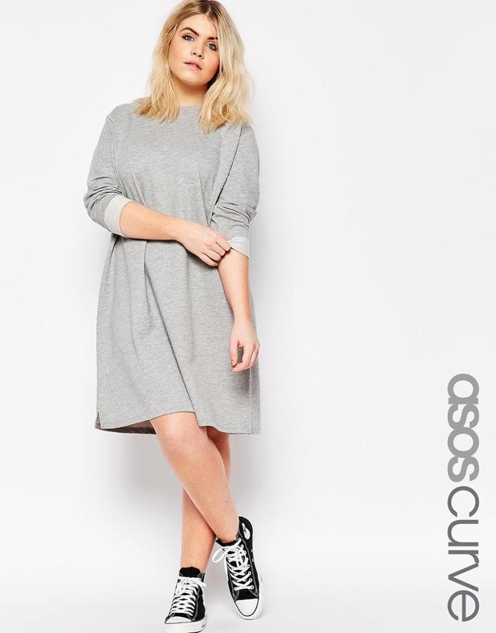 Asos Curve Sweat Dress With Crew Neck - Gray Marl