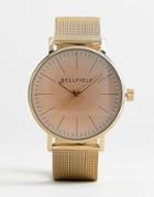 Bellfield Mesh Strap Watch In Gold With Pink Face - Pink