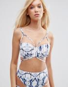 Asos Fuller Bust Washed Tie Dye Print Lattice Bikini Top Dd - G - Tie Dye Print