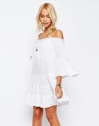 Asos Tiered Cold Shoulder Dress - Cream