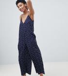Noisy May Tall Wide Leg Star Print Jumpsuit - Navy