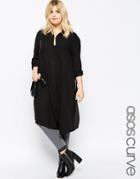 Asos Curve Long Sleeve Maxi Blouse With High Splits - Black