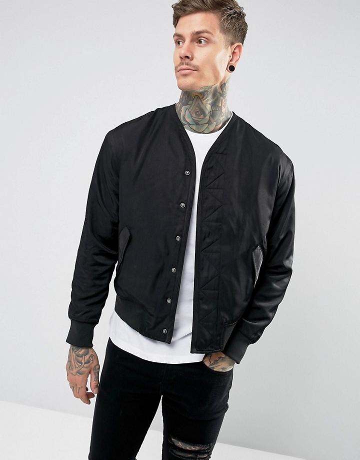 Religion Collarless Bomber Jacker With Fleece Lining - Black