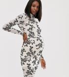 Asos Design Maternity Flock Floral Print Midi Dress-white