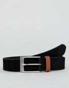 Asos Smart Slim Suede Belt In Black With Contrast Tan Suede Keeper - Black