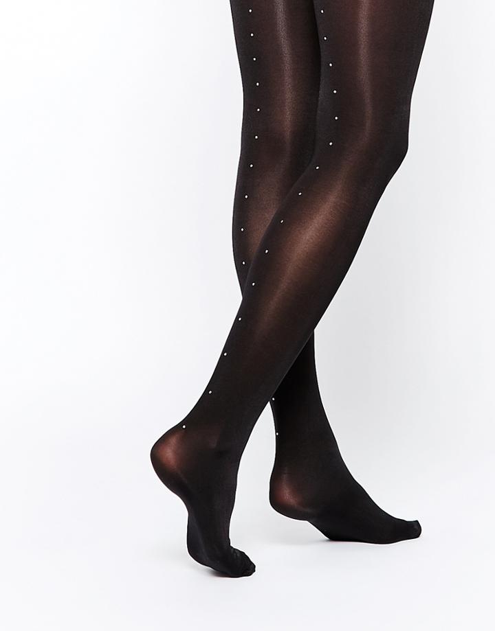 Jonathon Aston Opaque Crystal Backseam Tights - Black Crystal