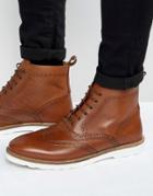 Asos Brogue Boots In Tan Leather With White Sole - Tan