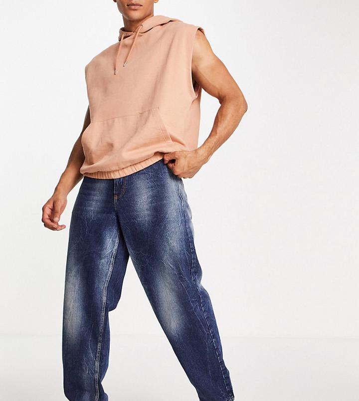 Collusion X014 90s Baggy Jeans With Extreme Wash Detail-blues