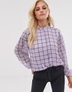 Y.a.s Textured Check Shirt With Volume Sleeve-multi