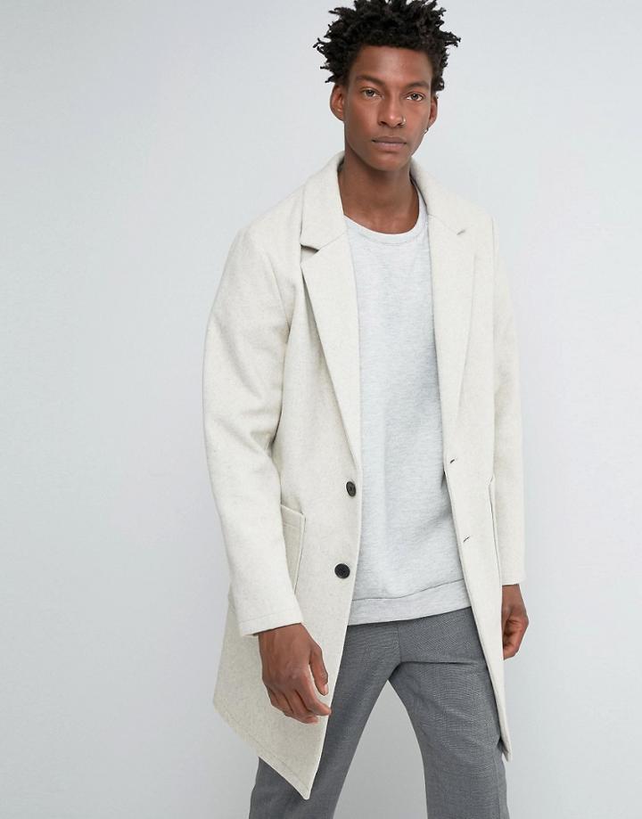 Asos Wool Mix Overcoat In Cocoon Fit In Ecru - Beige