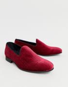 Zign Slipper Loafers In Burgundy Velvet - Red