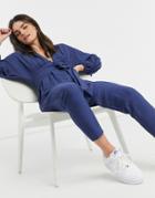 Asos Design Kimono Sleeve Button Up Tea Jumpsuit In Navy-green